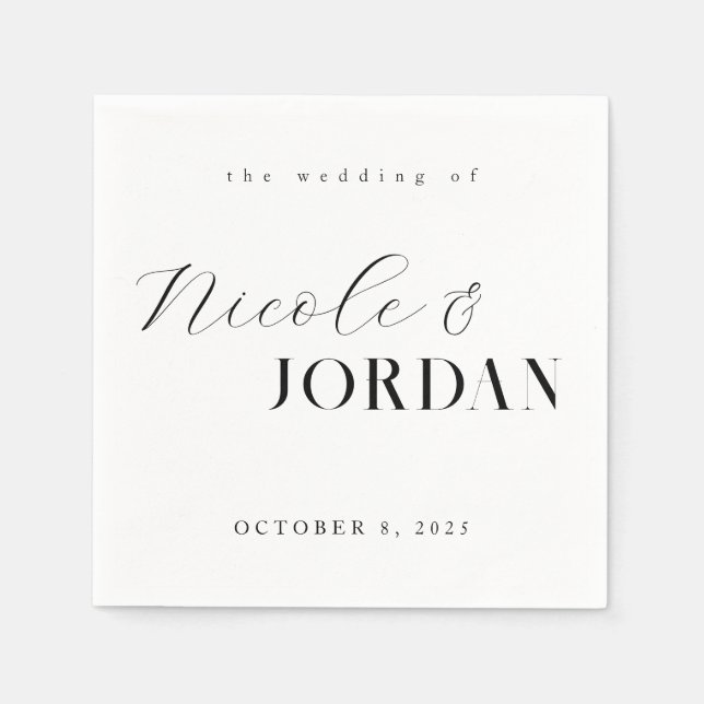 Modern Simple Chic Black and White Wedding Napkins (Front)