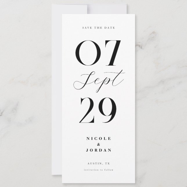 Modern Simple Chic Black and White Wedding Save The Date (Front)