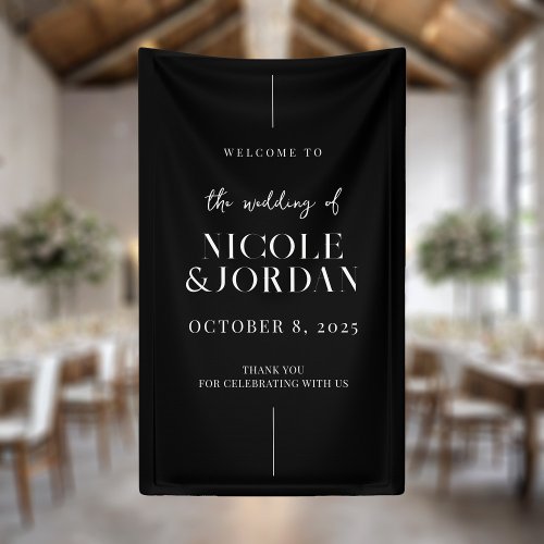 Modern Simple Chic Black and White Wedding Welcome Banner