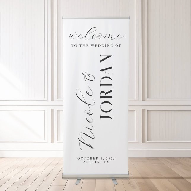 Modern Simple Chic Black and White Wedding Welcome Retractable Banner (Creator Uploaded)