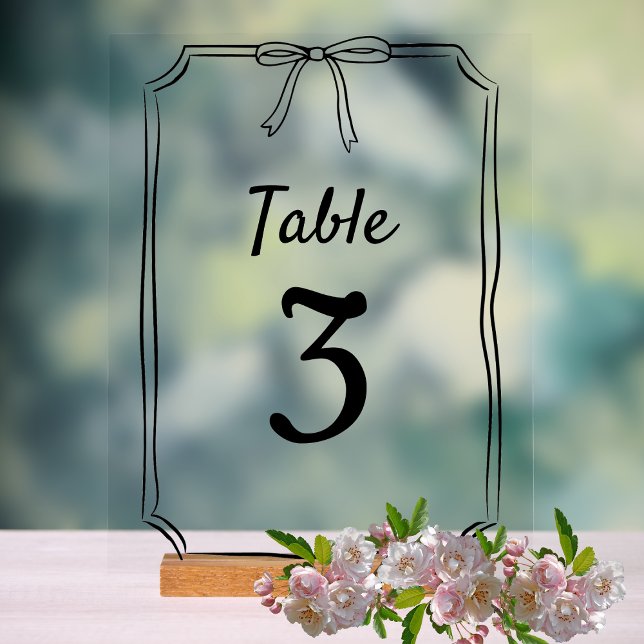 Modern Simple Chic Bow Wedding Table Number Acrylic Sign (Creator Uploaded)
