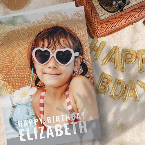 Modern Simple Chic Custom Photo Birthday Greeting