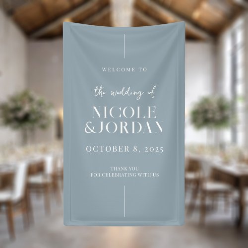 Modern Simple Chic Dusty Blue Wedding Welcome Banner
