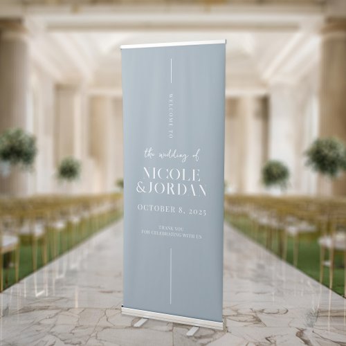 Modern Simple Chic Dusty Blue Wedding Welcome Retractable Banner