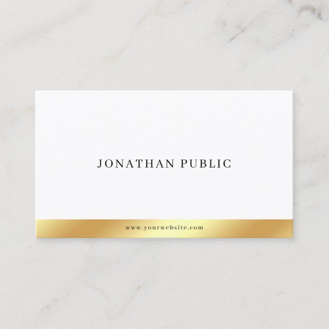 Modern Simple Chic Gold White Minimalist Template Business Card (Front)