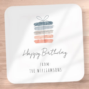 Modern Simple Chic Happy Birthday Greeting Square Sticker