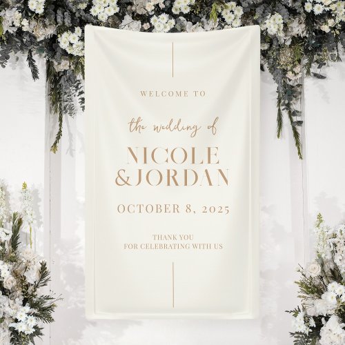 Modern Simple Chic Ivory Tan Wedding Welcome Banner