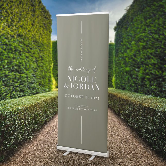 Modern Simple Chic Olive Green Wedding Welcome Retractable Banner (Creator Uploaded)
