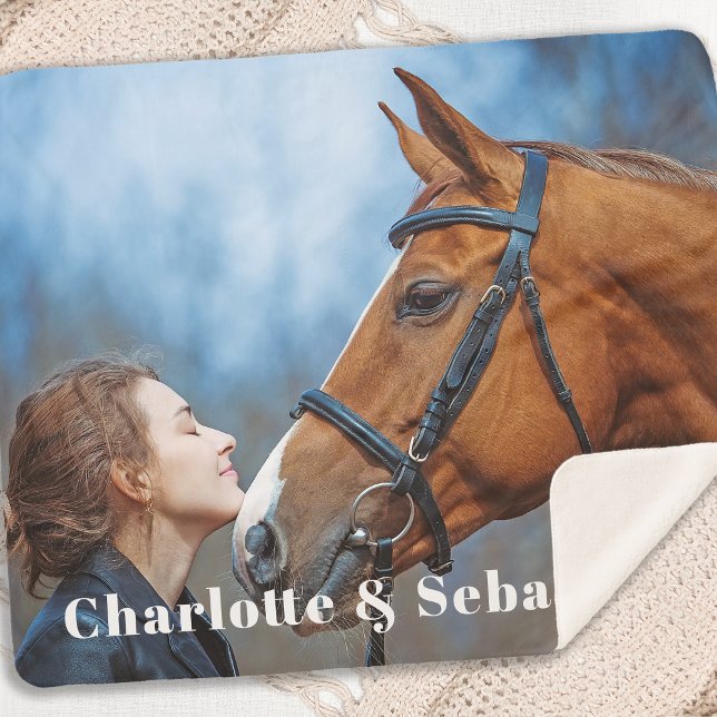 Modern Simple Chic Personalized Pet Horse Photo Sherpa Blanket (Creator Uploaded)