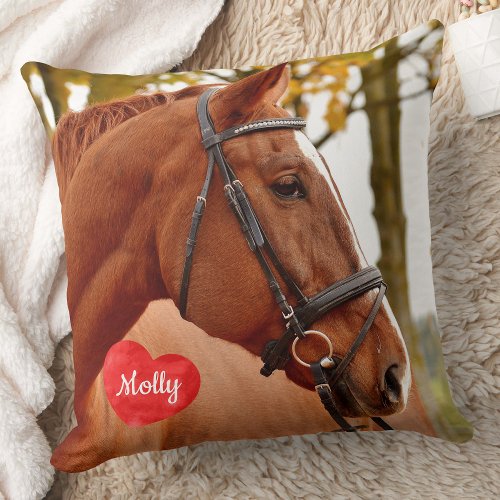 Modern Simple Chic Personalized Pet Horse Photo Throw Pillow