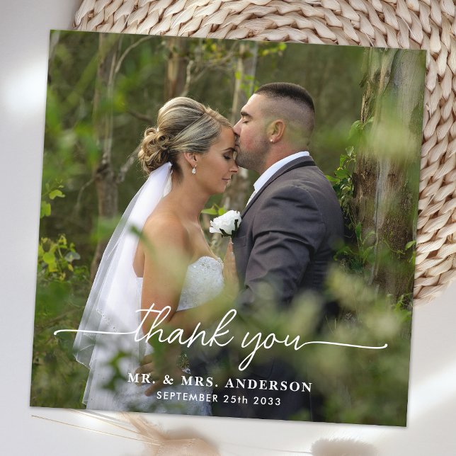 Modern Simple Chic Personalized Photo Wedding Thank You Card (Creator Uploaded)