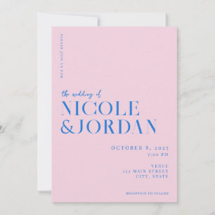 Modern Simple Chic Pink Blue Wedding Invitation