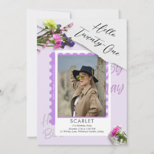 Modern simple Chic Purple 21st birthday  Invitation