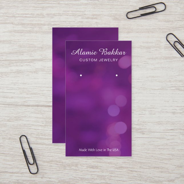 Modern Simple Chic Purple jewelry earring display  Business Card (Front/Back In Situ)