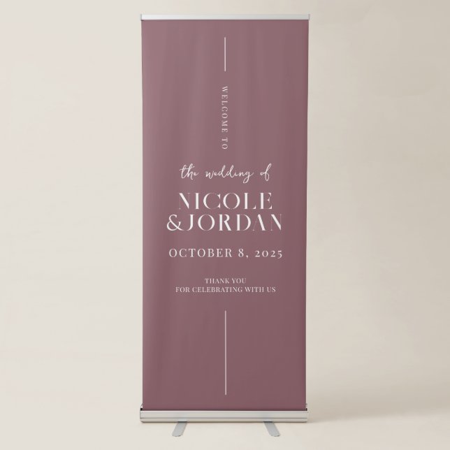 Modern Simple Chic Purple Wedding Welcome Retractable Banner (Front)