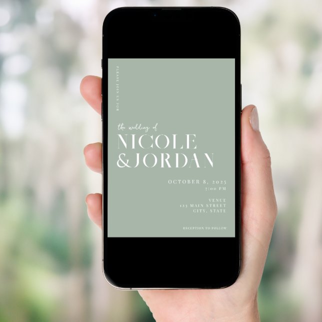 Modern Simple Chic Sage Green Wedding Invitation (Front Digital)