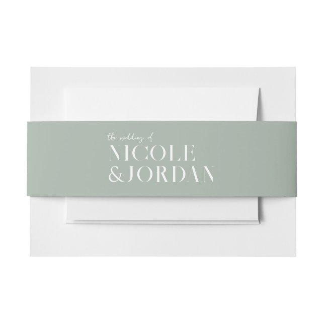 Modern Simple Chic Sage Green Wedding Invitation Belly Band (Front Example)
