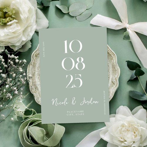 Modern Simple Chic Sage Green Wedding Save The Date