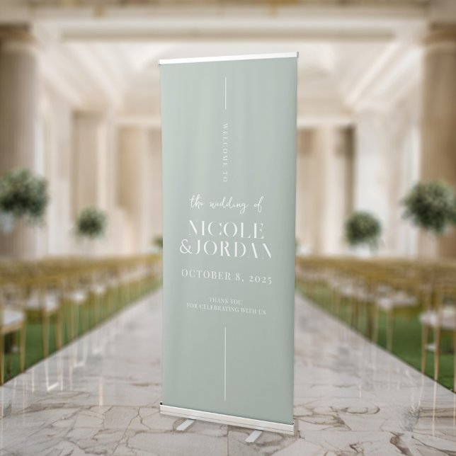 Modern Simple Chic Sage Green Wedding Welcome Retractable Banner (Creator Uploaded)