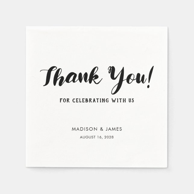 Modern Simple Chic Script Thank You Wedding Napkins (Front)