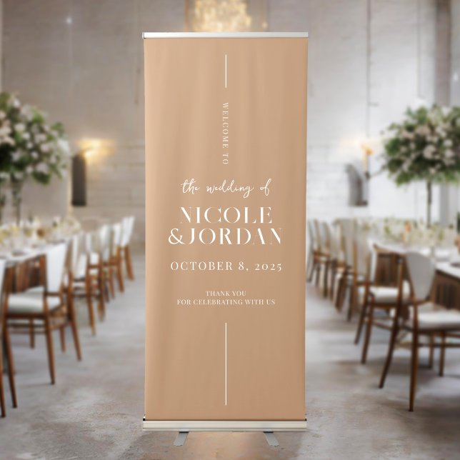 Modern Simple Chic Tan Wedding Welcome Retractable Banner (Creator Uploaded)