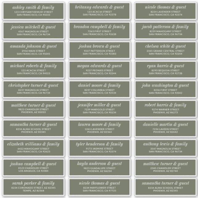 Modern Simple Chic Wedding Guest Names Address Sticker (Front)
