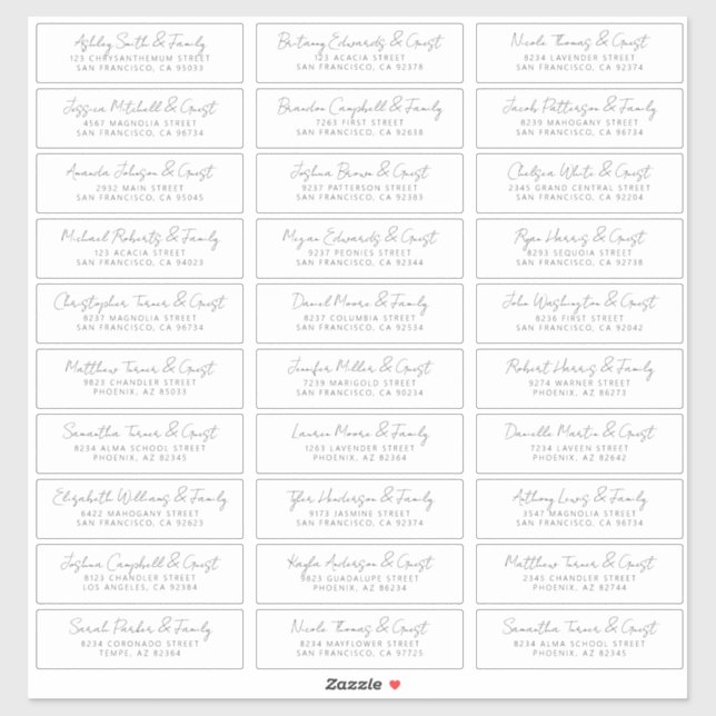 Modern Simple Chic Wedding Guest Names Address Sticker (Sheet)
