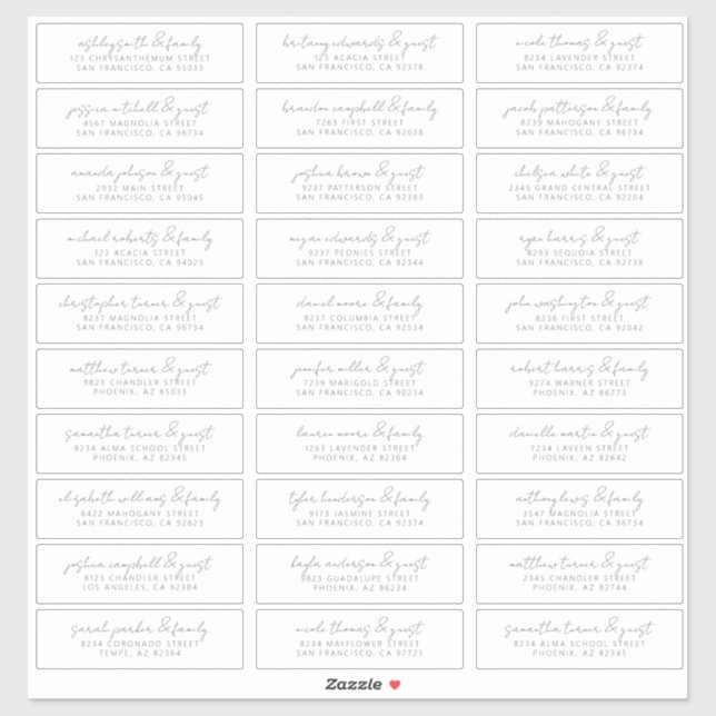 Modern Simple Chic Wedding Guest Names Address Sticker (Sheet)