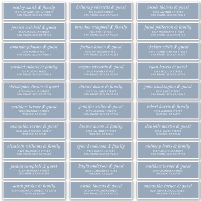 Modern Simple Chic Wedding Guest Names Address Sticker (Front)