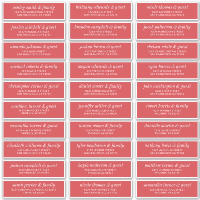 Modern Simple Chic Wedding Guest Names Address Sticker (Front)
