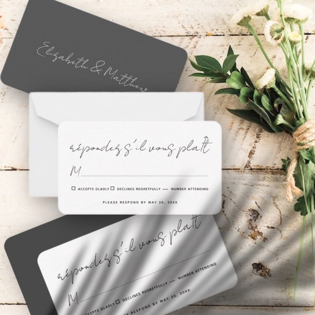 Modern Simple Chic Wedding No Meal Option RSVP Note Card (Creator Uploaded)