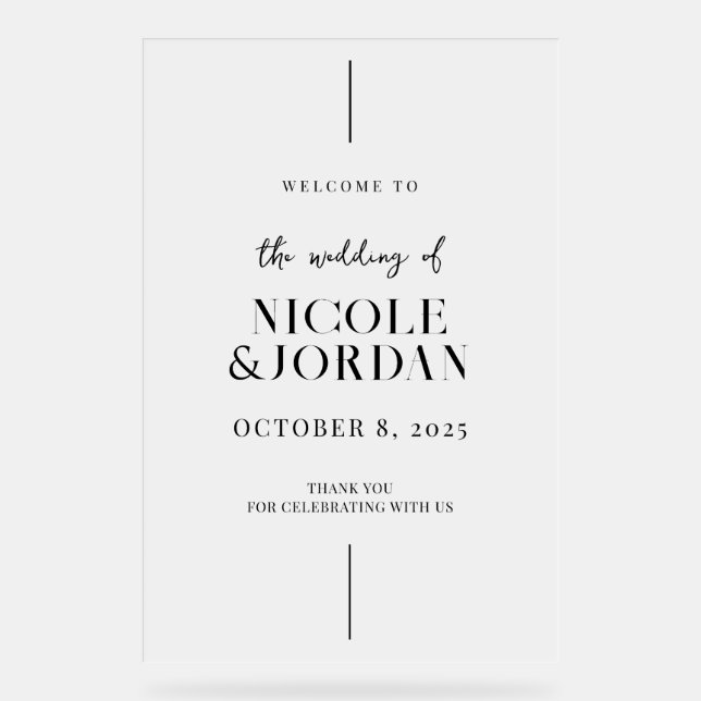Modern Simple Chic Wedding Welcome Frosted Acrylic Sign (Front)