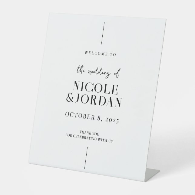Modern Simple Chic Wedding Welcome Pedestal Sign (Front)