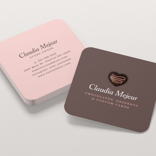 Modern Simple Chocolate Baker Brown  Square Business Card