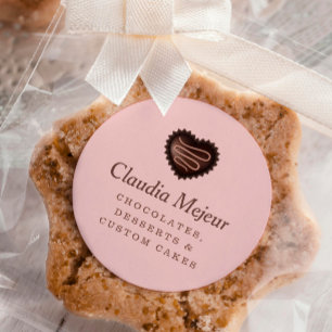 Modern Simple Chocolate Baker Pink Classic Round Sticker