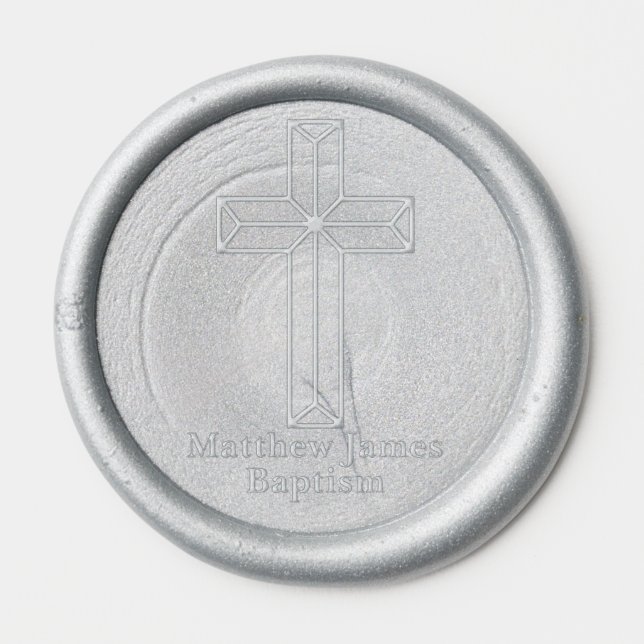 Modern Simple Christian Cross Baptism Wax Seal Sticker (Front)