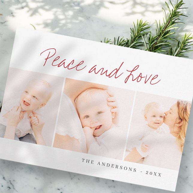 Modern Simple Christmas Greeting Three Photo Holiday Card (Creator Uploaded)