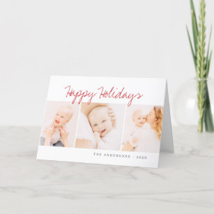 Modern Simple Christmas Greeting Three Photo Holiday Card