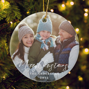 Modern Simple Christmas Photo Ceramic Ornament