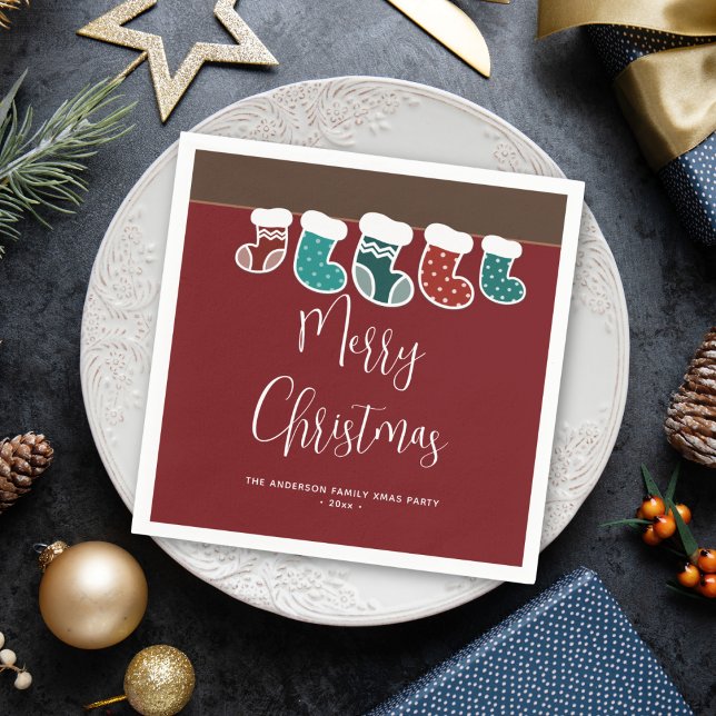 Modern Simple Christmas Stockings Holiday Party Napkins (Creator Uploaded)