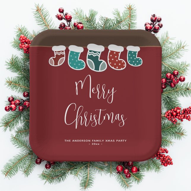 Modern Simple Christmas Stockings Holiday Party Paper Plates (Creator Uploaded)