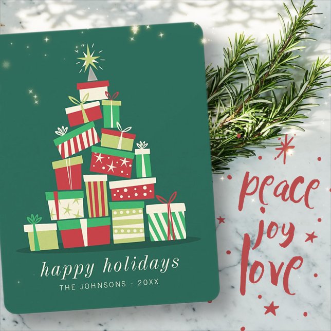 Modern Simple Christmas Tree of Gifts Holiday Card (Creator Uploaded)