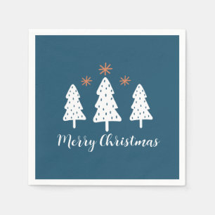 Modern Simple Christmas Trees and Stars Blue Napkins