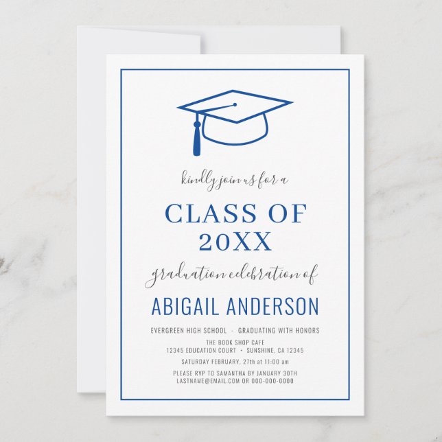 Modern Simple Class of 2023 Blue Graduation Photo  Invitation (Front)