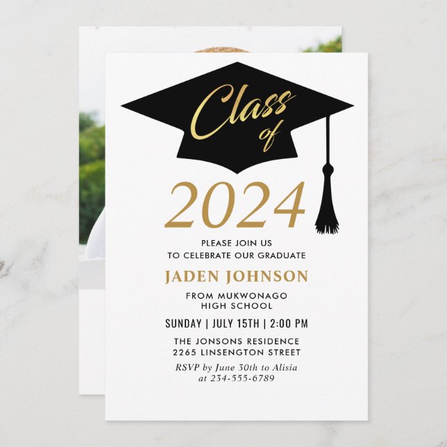 Modern Simple Class of 2024 Graduation Party Invitation (Front/Back)