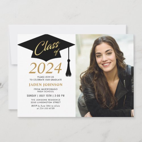 Modern Simple Class of 2024 Photo Graduation Party Invitation