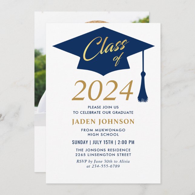 Modern Simple Class of 2024 Photo Graduation Party Invitation (Front/Back)