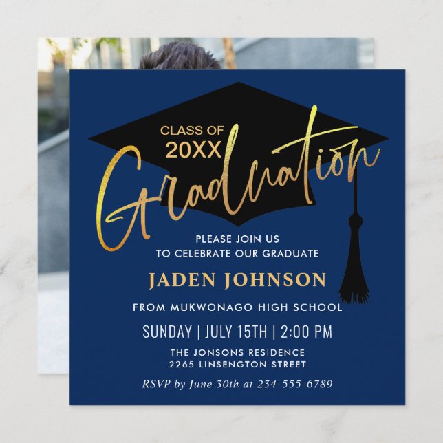 Modern Simple Class of 2024 PHOTO Graduation Party Invitation (Front/Back)