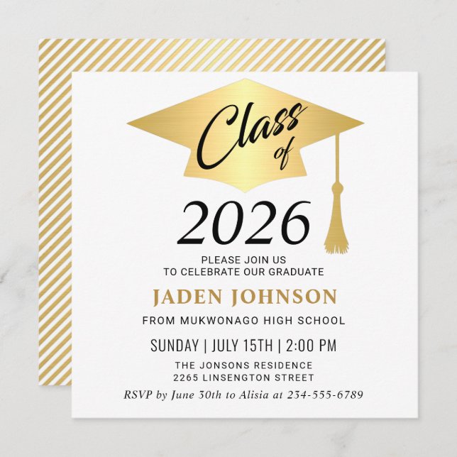 Modern Simple Class of 2026 Graduation Party Invitation (Front/Back)