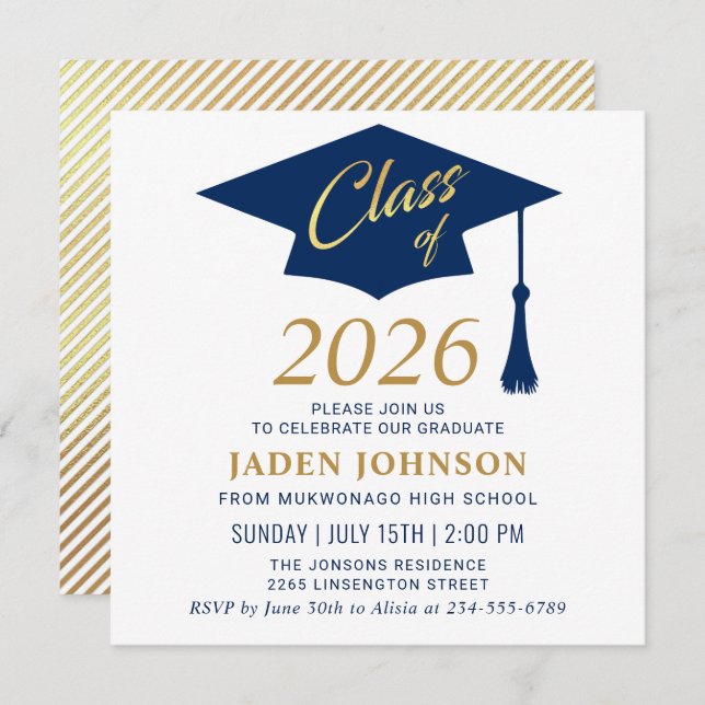 Modern Simple Class of 2026 Graduation Party Invitation (Front/Back)